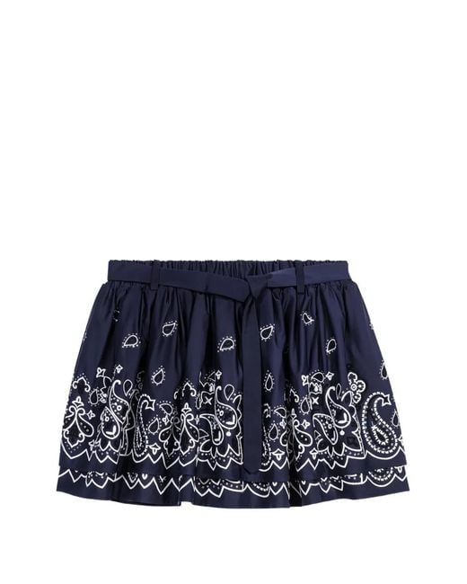 Maje Blue Short Embroidered Ruffled Skirt