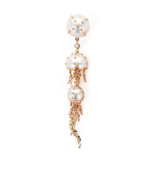 Bibi Van Der Velden White 18Kt And Rose Jellyfish Pearl And Diamond Earring