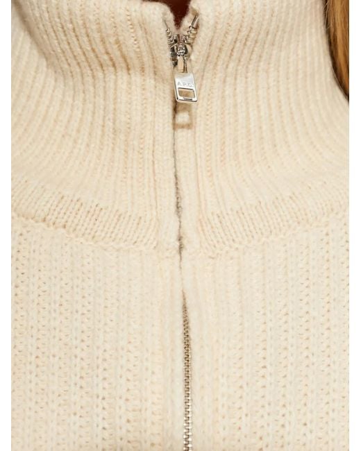 A.P.C. White Zip Funnel-Neck Sweater