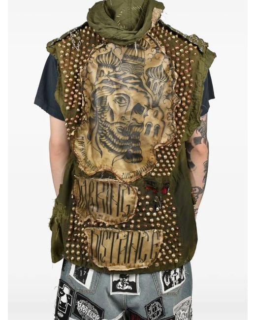 Marking Distance Green Gulag Patchwork Studded Gilet for men