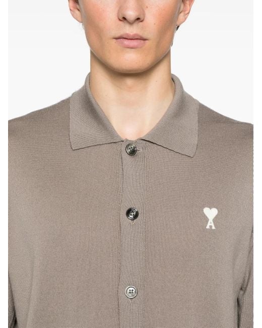 AMI Gray Taupe Merino Knitwear Cardigan for men