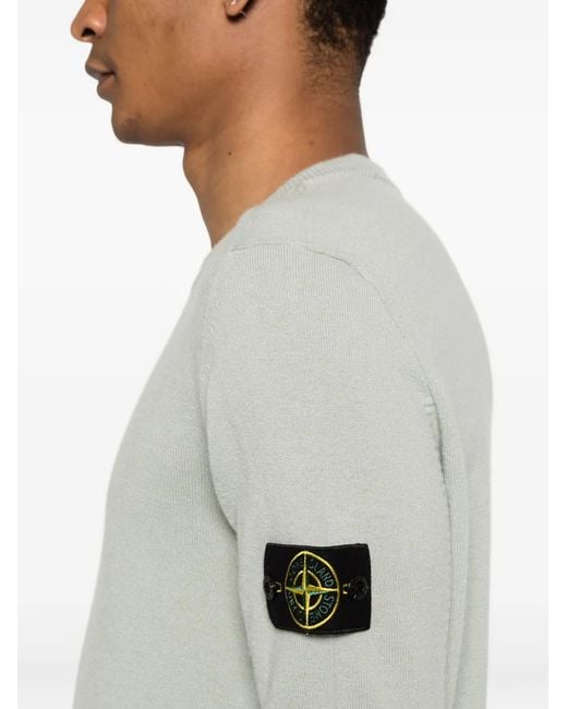 Stone Island White Crewneck Jumper With Rolled Edges for men