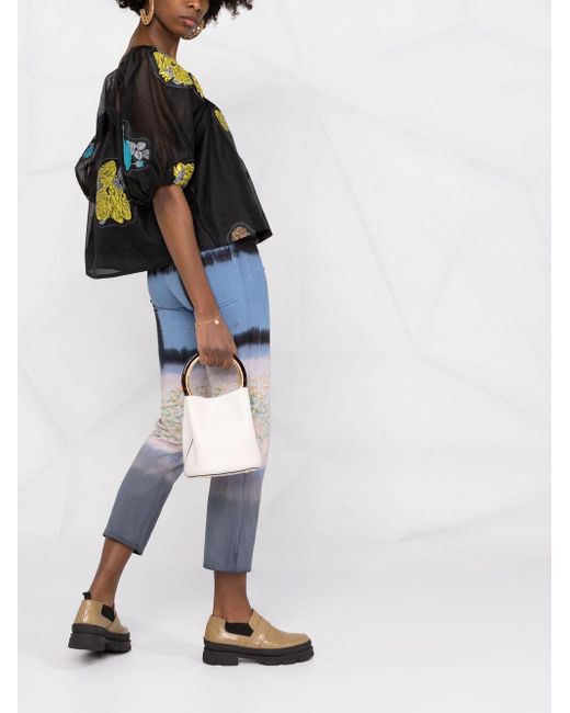 Ganni Floral-patch Semi-sheer Blouse in 