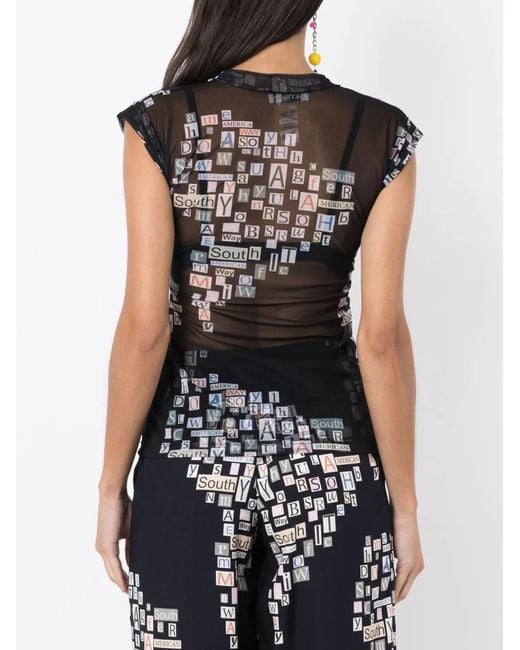Amir Slama Black Text-Print Sheer T-Shirt