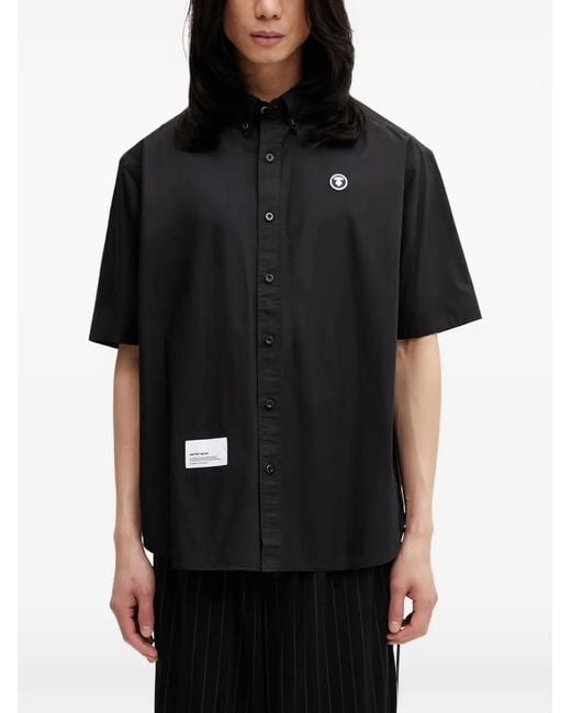 Aape By A Bathing Ape Black Logo-Patch Button-Down Shirt for men