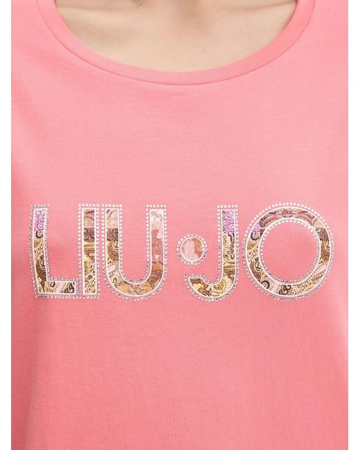 Liu Jo Pink Logo-Print Short-Sleeve Midi Dress