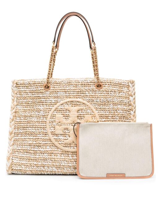 Tory Burch Natural Ella Crochet Straw Tote Bag