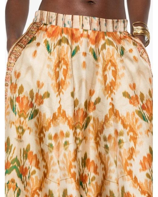 Pierre Louis Mascia Metallic Aloe Ikat-Print Midi Skirt