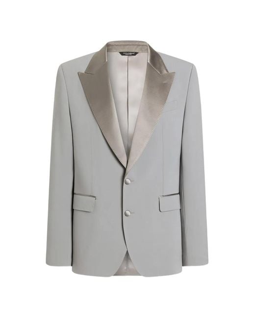 Dolce & Gabbana Gray Sicilia Light Single-Breasted Micro-Rib Tuxedo Jacket for men