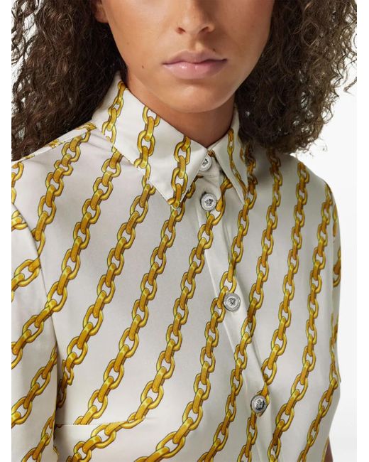 Versace Metallic Chain Stripes Midi Shirt Dress