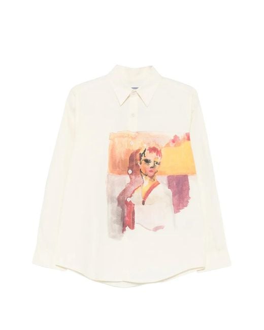 Kidsuper White Girl Painting Graphic-Print Button-Up Shirt for men