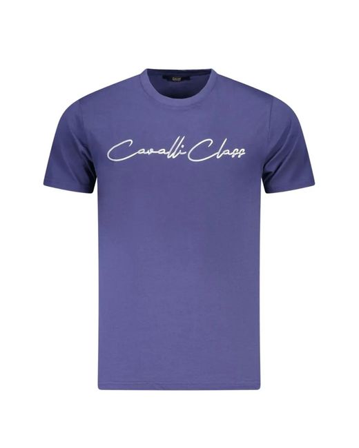 Roberto Cavalli Blue Logo-Print T-Shirt for men