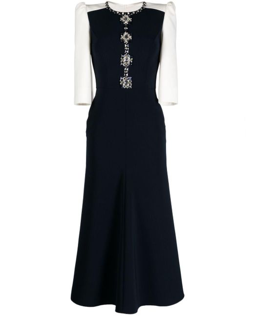 Jenny Packham Blue Capote Crystal-embellished Colour-block Dress