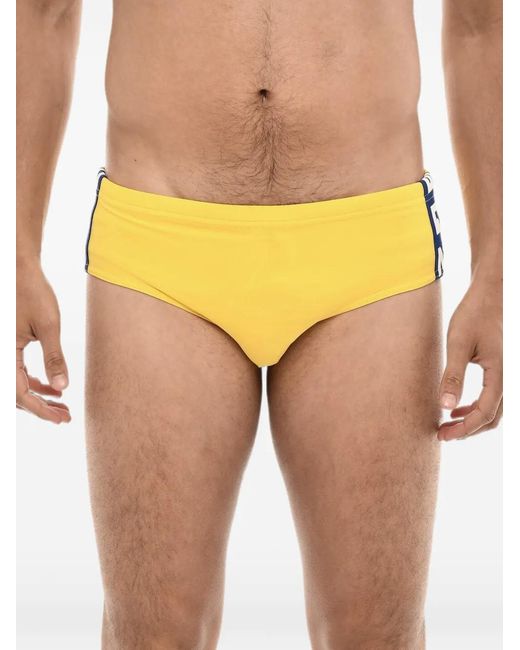 DSquared² Yellow Logo-Print Side-Stripe Swim Briefs for men