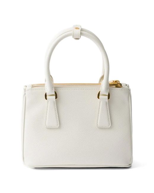 Prada White Mini Galleria Leather Tote Bag