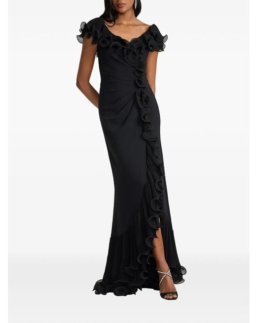 Tadashi Shoji Black Ruffled Pleated Maxi Dress