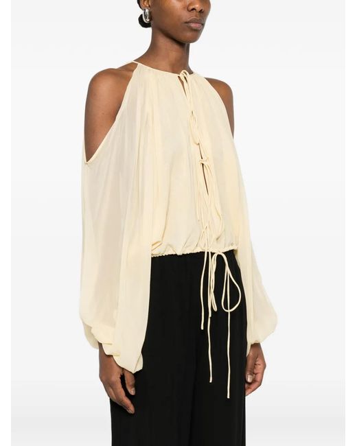 ANDAMANE White Cold-Shoulder Drawstring Top