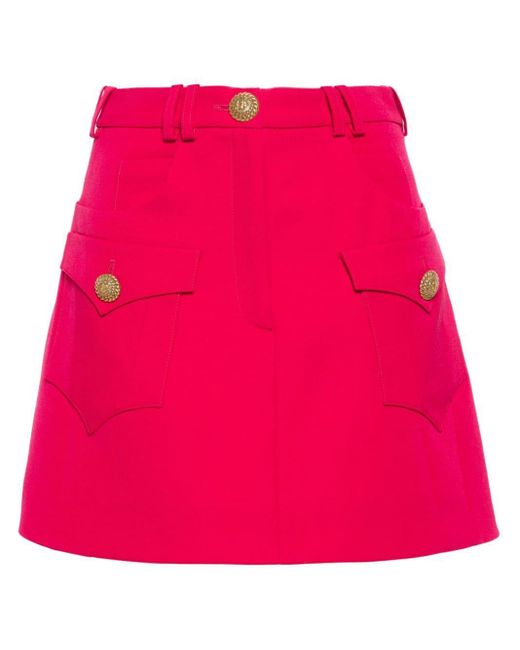 Balmain Red Lion Engraved-buttons Mini Skirt