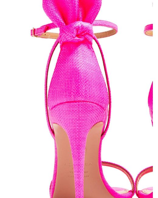 Aquazzura Pink Bow Tie 105mm Raffia Sandals