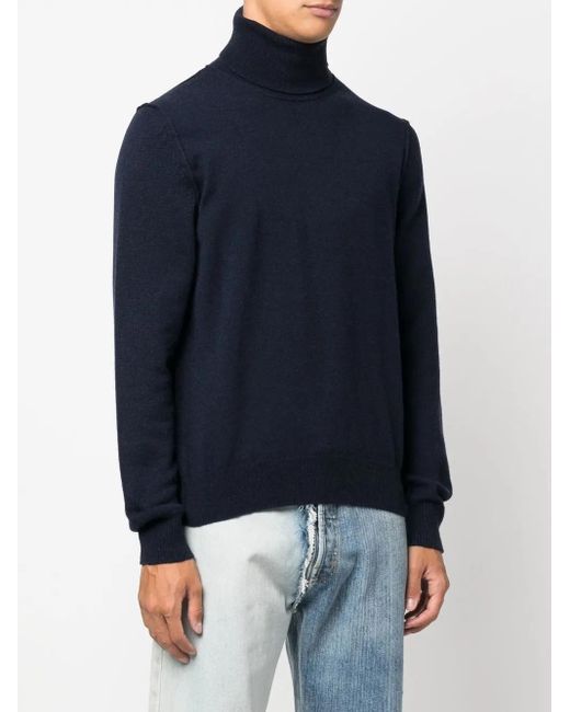Maison Margiela Blue High-Neck Cashmere Jumper