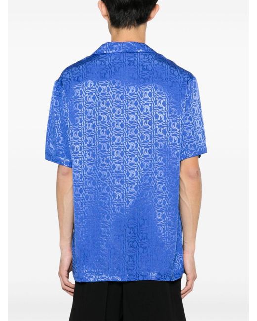 Just Cavalli Blue Logo-jacquard Bowling Shirt for men