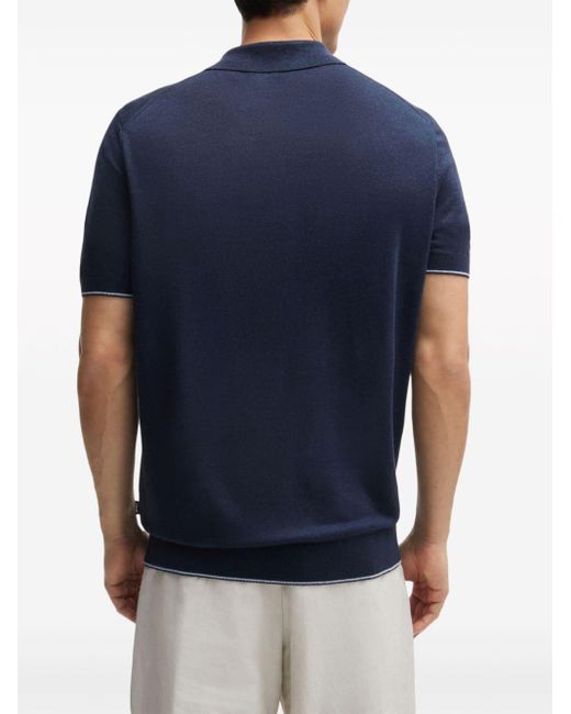 Boss Blue Zip-neck Linen-blend Polo Shirt for men