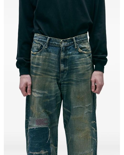 Neighborhood Green Patchwork Cotton Jeans for men