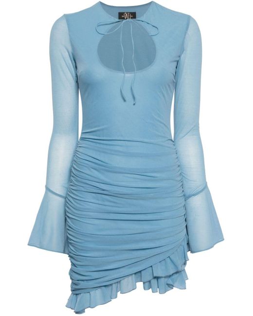 De La Vali Blue Galle Keyhole-neck Chiffon Mini Dress