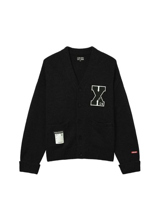 Izzue Black Logo-Patch V-Neck Cardigan for men
