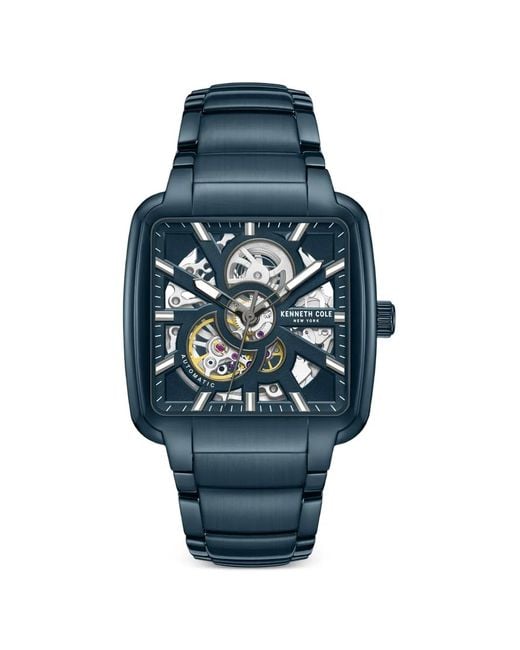 Kenneth Cole Blue Skeleton-Dial Square-Face 40Mm Watch for men