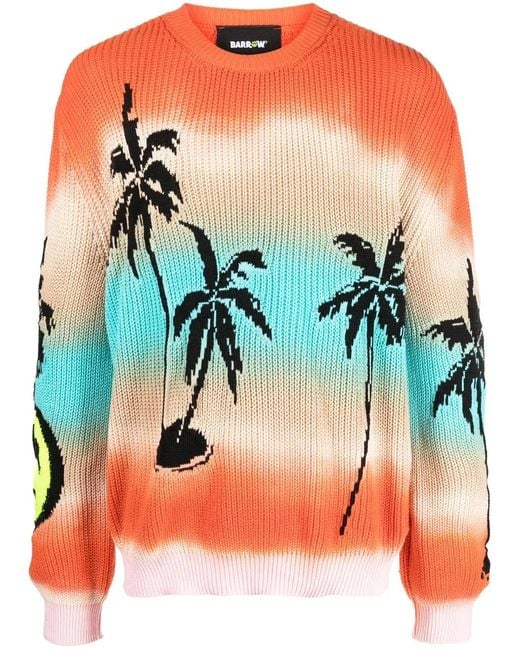 Barrow Blue Palm-Tree Print Knit Jumper for men
