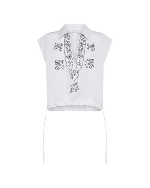 Seventy White Blouse Brodée À Lien De Resserrage
