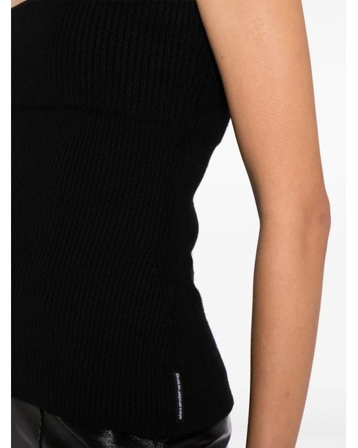 Alexander Wang Black Double-Layer Ribbed-Knit Strapless Top