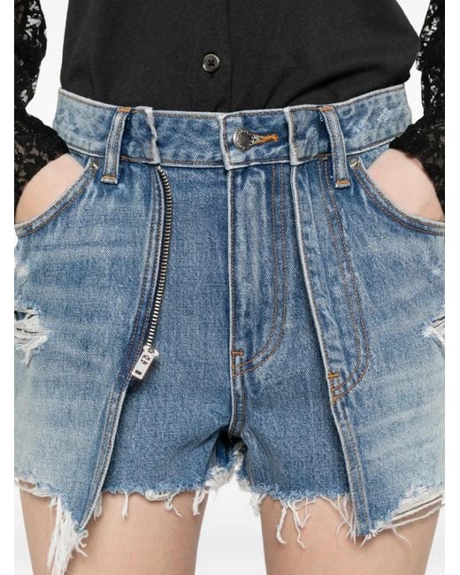 Alexander Wang Blue Ripped Zip Shorts
