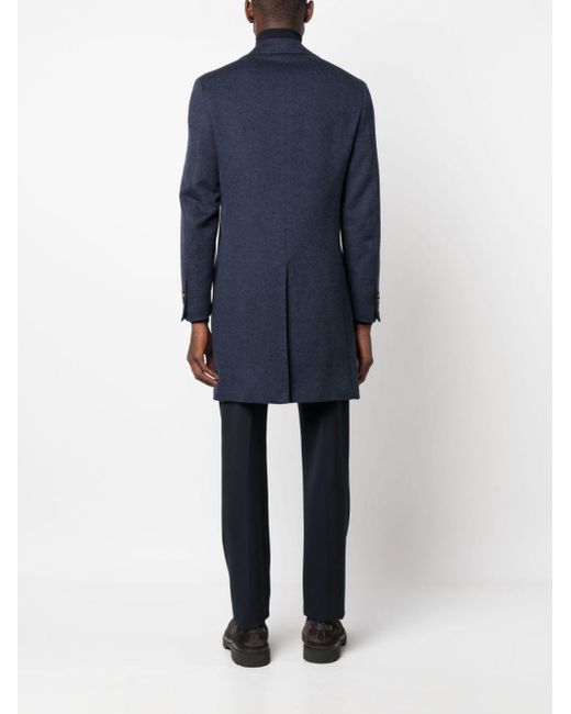 Canali Blue Single-breasted Wool-blend Peacoat for men