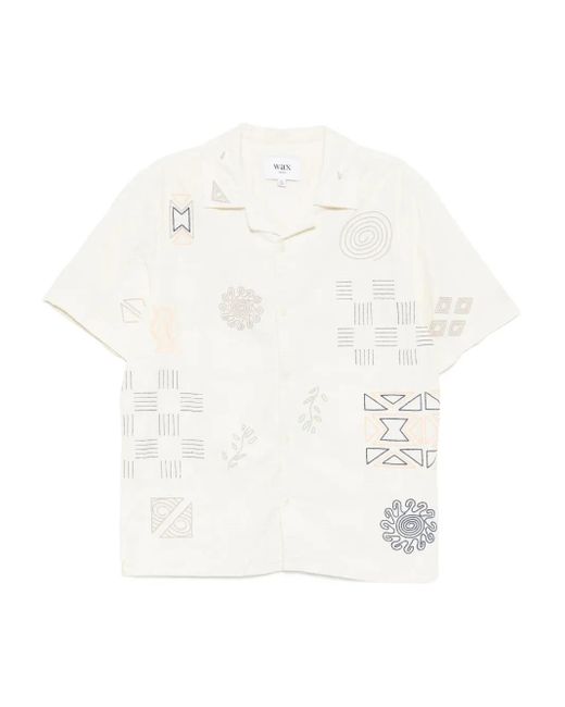 メンズ Wax London Ecru Doodle エンブロイダリーシャツ White
