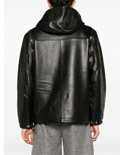 Sandro Black Hooded Leather Jacket for men