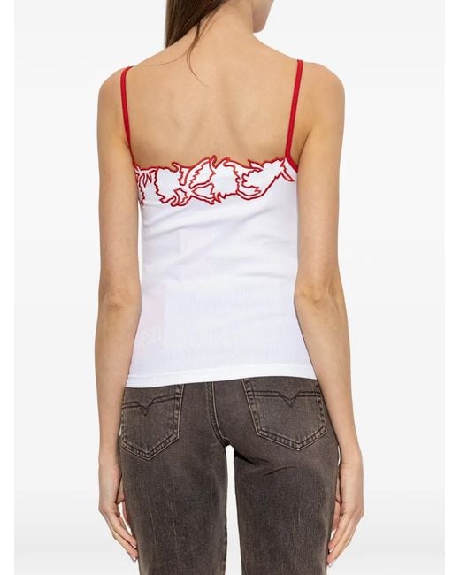 DIESEL White T-Edna Embroidered Lace-Trim Top