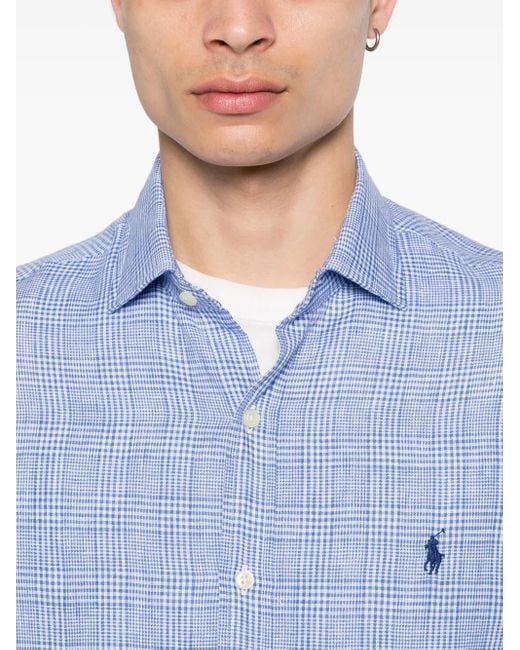 Polo Ralph Lauren Blue Check-Pattern Linen Shirt for men