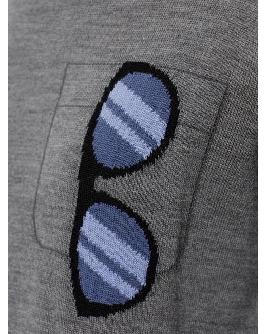 Moschino Gray Sunglasses-Intarsia Pocket-Detail Sweater