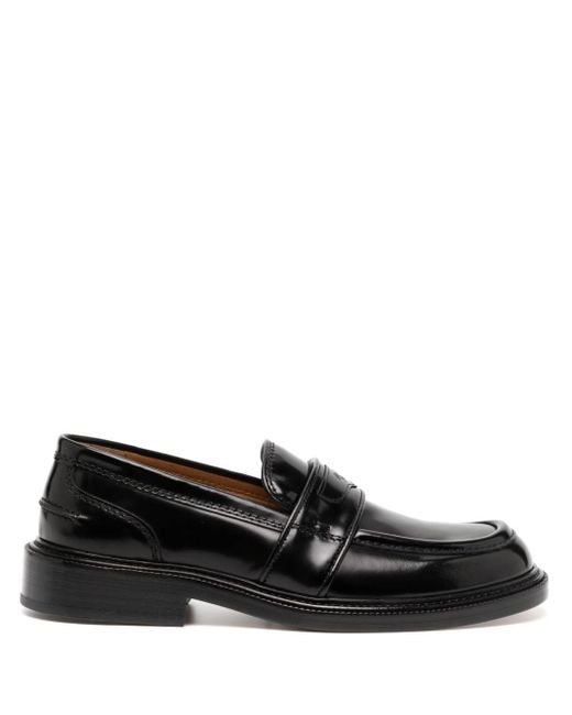 Maison Kitsuné Black Logo-debossed Leather Loafers for men