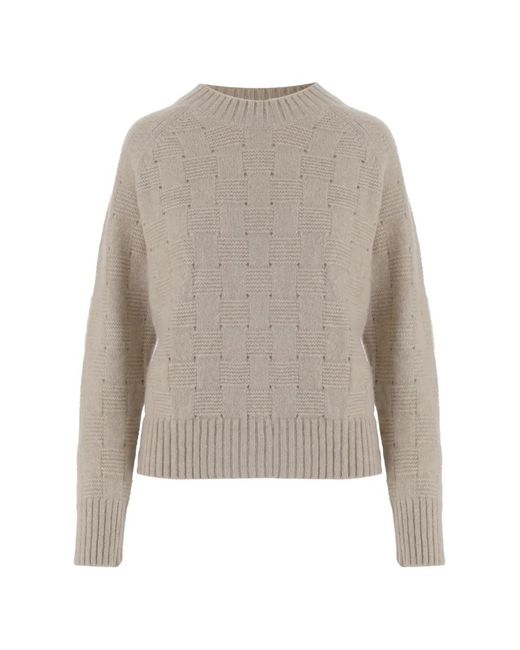 Allude White Basket-Weave Crew Neck Sweater