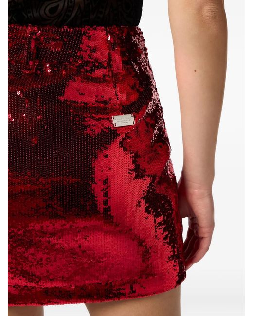 Philipp Plein Red Mini Skirt Paillettes