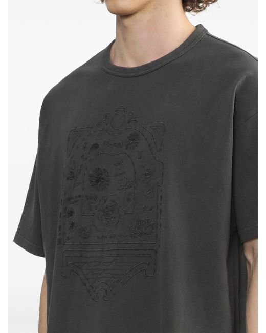 FIVE CM Gray Embroidered Cotton T-shirt for men
