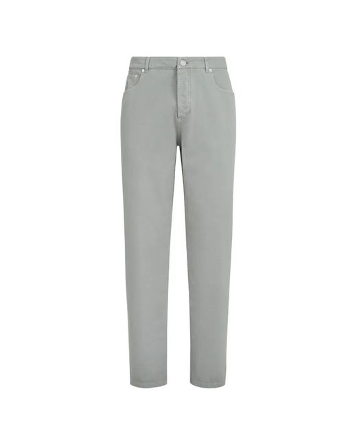 Brunello Cucinelli Gray Garment-Dyed Five-Pocket Trousers for men