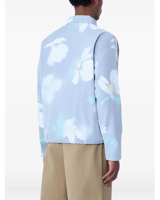 Noah NYC Blue Floral-Print Snap-Button Overshirt for men