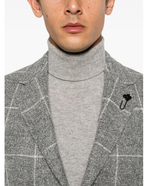 Lardini Gray Check-Pattern Single-Breasted Blazer for men