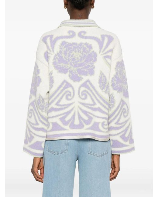 Forte_forte White Peonia My Love Toggle-Fastening Cardigan