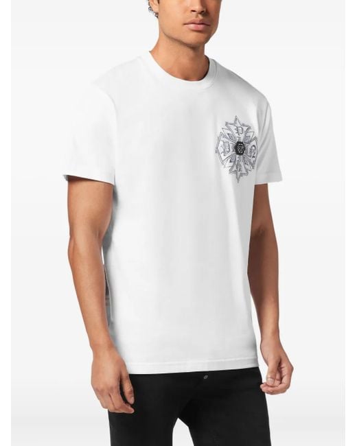 Philipp Plein White Logo-Appliqué T-Shirt for men