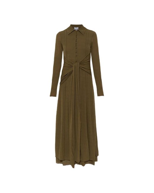 Ganni Green Tie-Waist Button-Down Maxi Dress